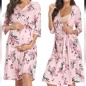 Bata de maternidad con bolsillos color Rosado talla xl